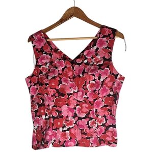 Scarlett Red & Pink Floral V Neck Fitted Tank